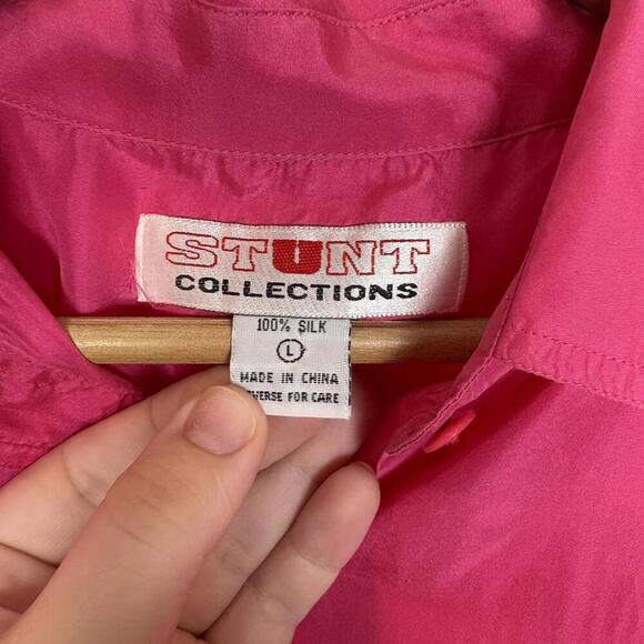 Bundle of Vintage Hot Pink 100% Silk Button Down Lightweight Collared Shirts | L - Picture 9 of 9